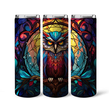 Beautiful Owl In Stained Glass 20oz Skinny Tumbler, Owl Lover, Outdoors Tumbler, Vibrant Tumbler, Trending Tumbler
